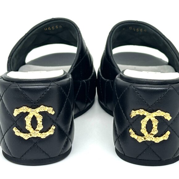 CHANEL 24P Quilted Leather Open Toe Wedge Heel Mule Slide Platform Sandal - Picture 9 of 15